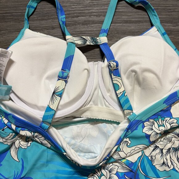 Beach House Tankini Top Size 10 Coastal Floral Tropical Hawaiian Blue White NEW - Picture 5 of 9
